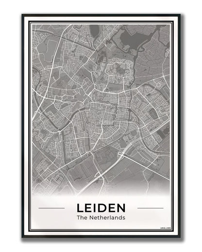 Stadskaart Leiden Poster voor Wanddecoratie ingelijst Dark