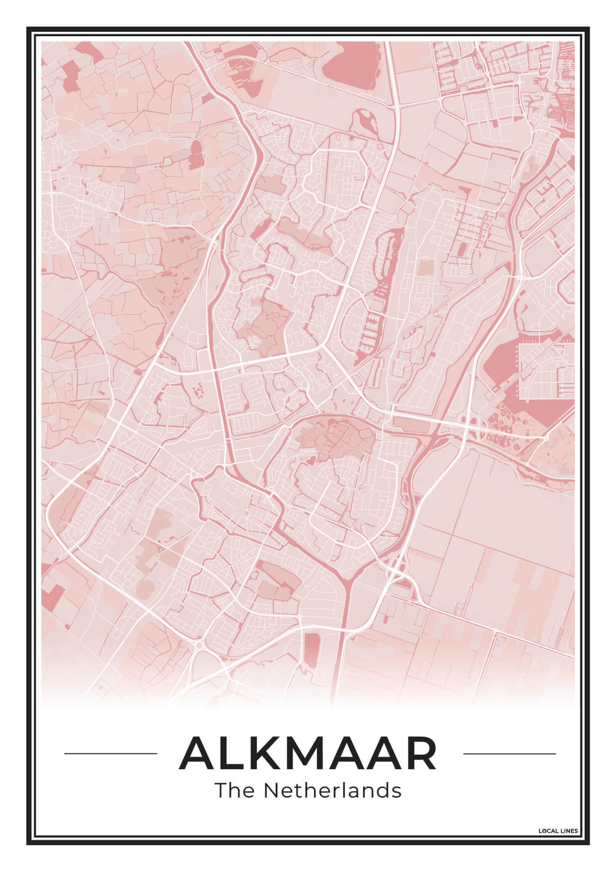 Stadskaart Alkmaar Poster voor Wanddecoratie Blush