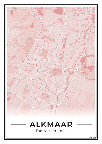 Stadskaart Alkmaar Poster voor Wanddecoratie Blush