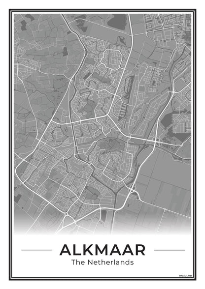 Stadskaart Alkmaar Poster voor Wanddecoratie Dark