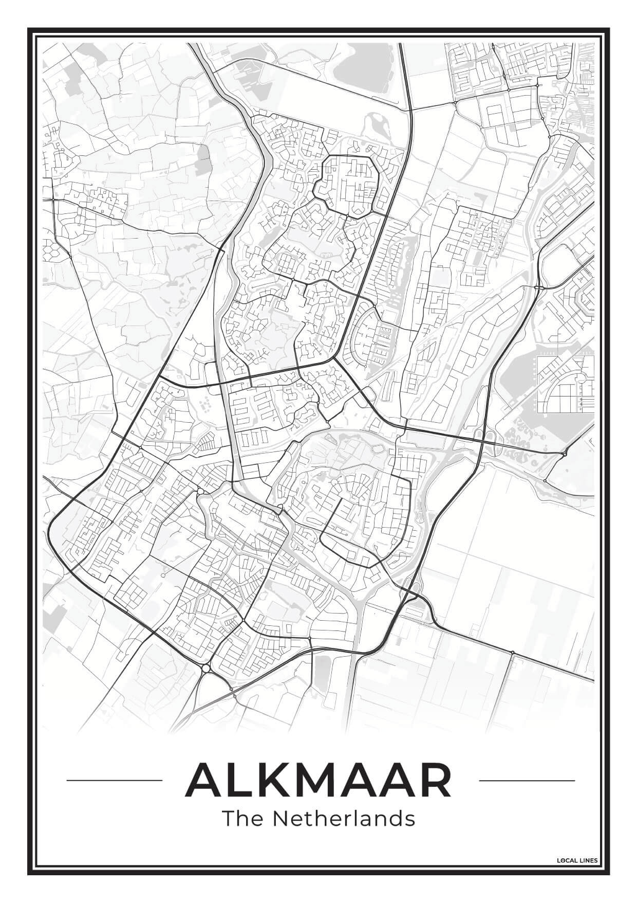 Stadskaart Alkmaar Poster voor Wanddecoratie Light
