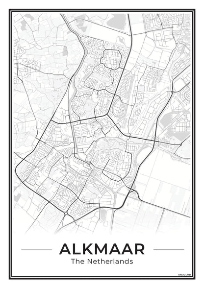 Stadskaart Alkmaar Poster voor Wanddecoratie Light
