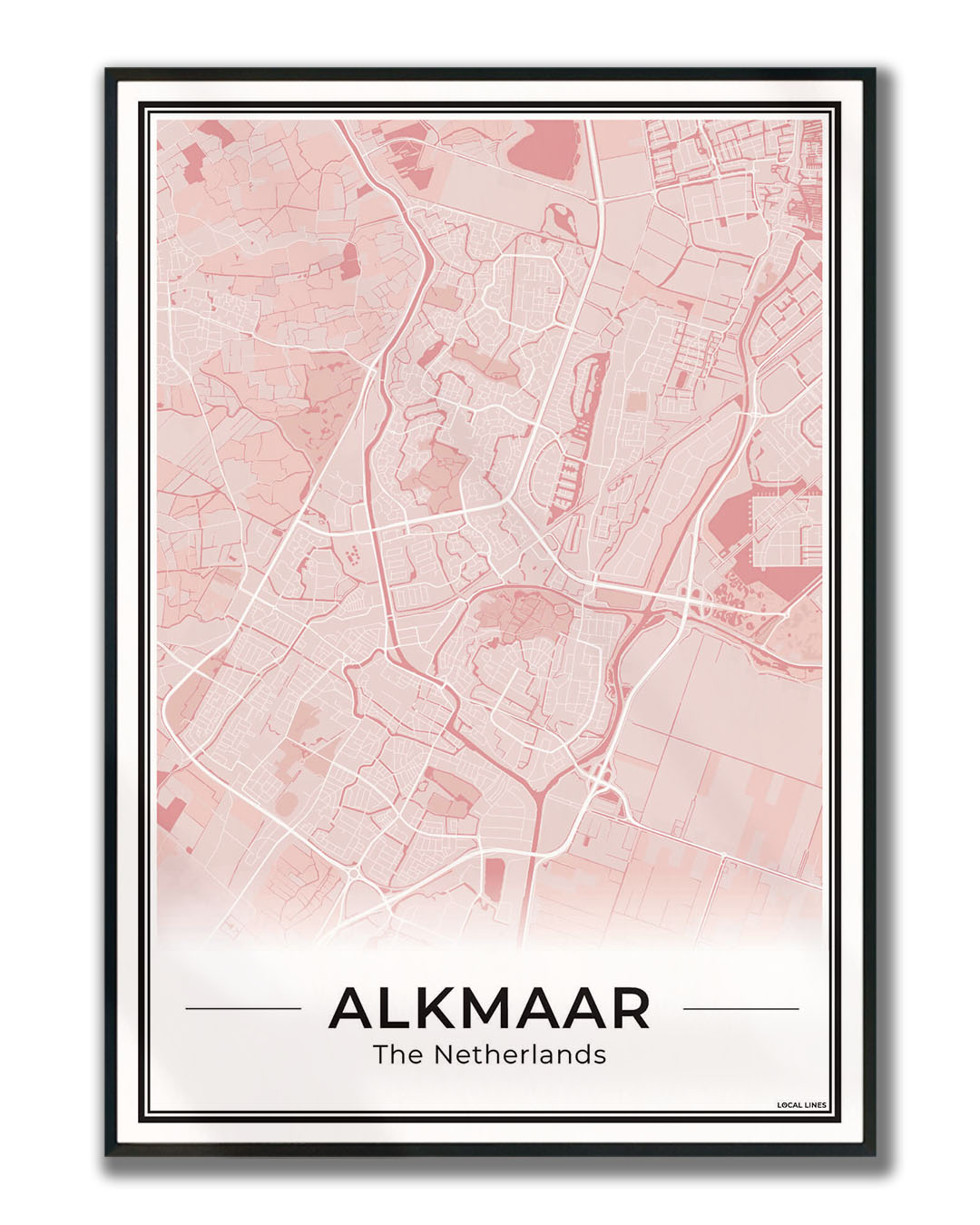 Stadskaart Alkmaar Poster voor Wanddecoratie Ingelijst Blush