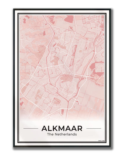Stadskaart Alkmaar Poster voor Wanddecoratie Ingelijst Blush