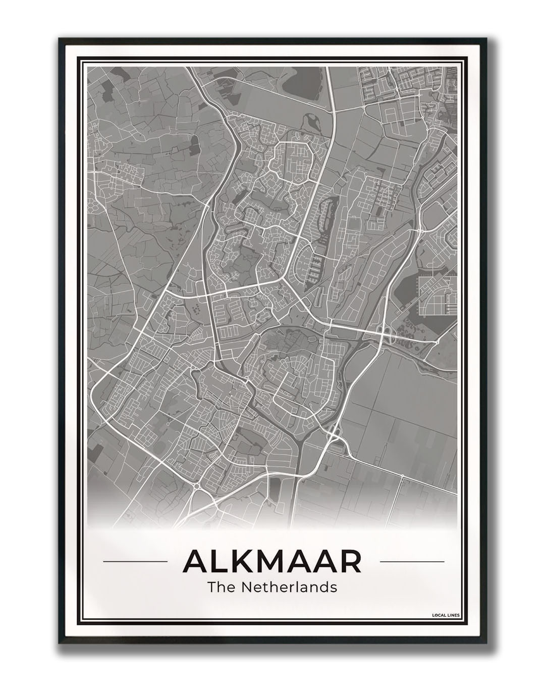 Stadskaart Alkmaar Poster voor Wanddecoratie Ingelijst Dark