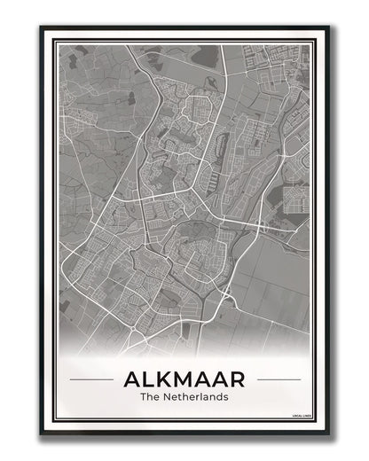 Stadskaart Alkmaar Poster voor Wanddecoratie Ingelijst Dark