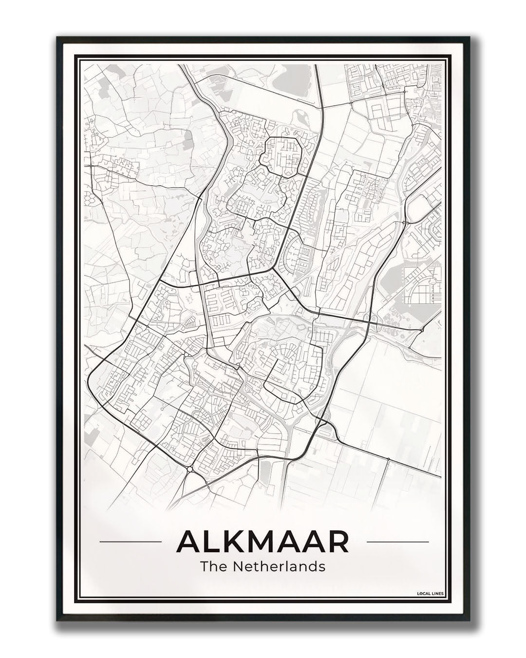 Stadskaart Alkmaar Poster voor Wanddecoratie Ingelijst Light