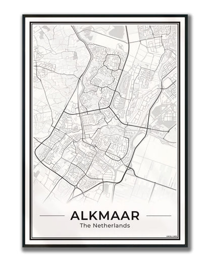 Stadskaart Alkmaar Poster voor Wanddecoratie Ingelijst Light