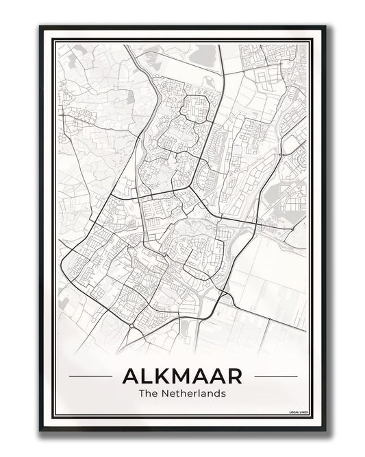 Stadskaart Alkmaar Poster voor Wanddecoratie Ingelijst Light