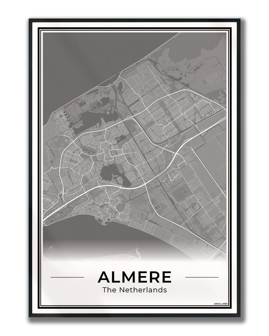 Plattegrond Almere Dark Ingelijst