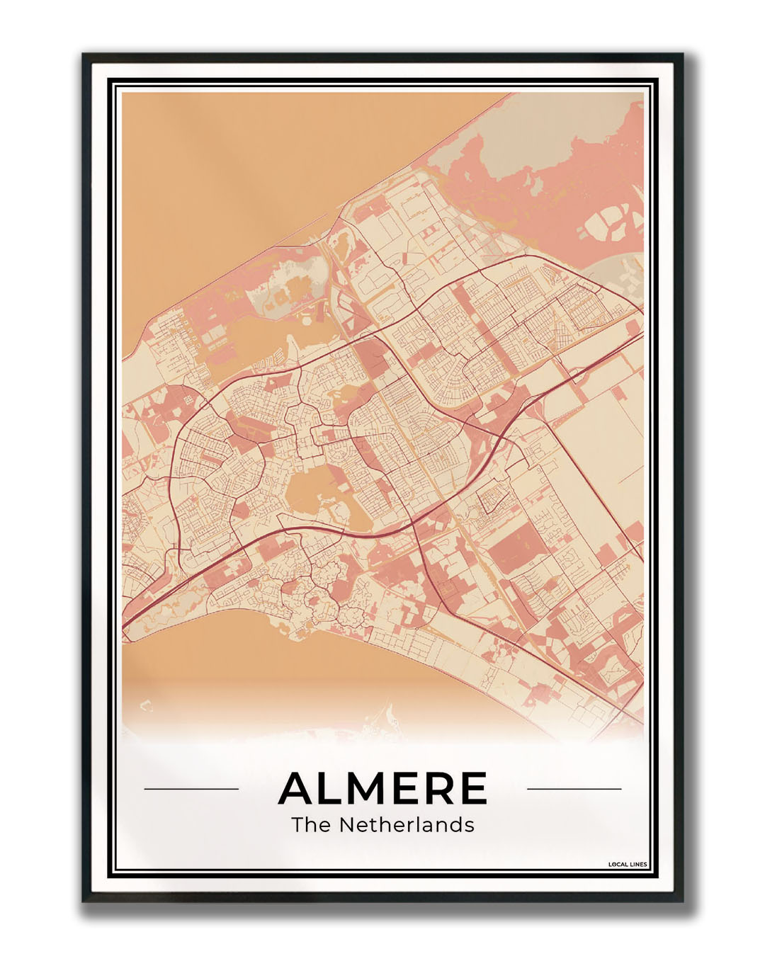 Plattegrond Almere Terracotta Ingelijst