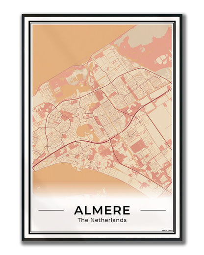 Plattegrond Almere Terracotta Ingelijst