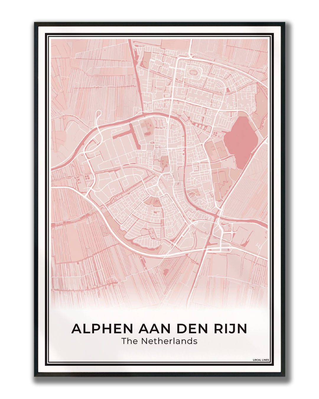 Stadskaart Alphen aan den Rijn Poster voor Wanddecoratie Blush Ingelijst