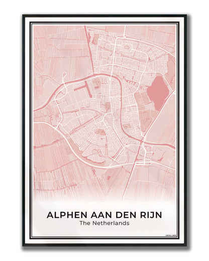 Stadskaart Alphen aan den Rijn Poster voor Wanddecoratie Blush Ingelijst