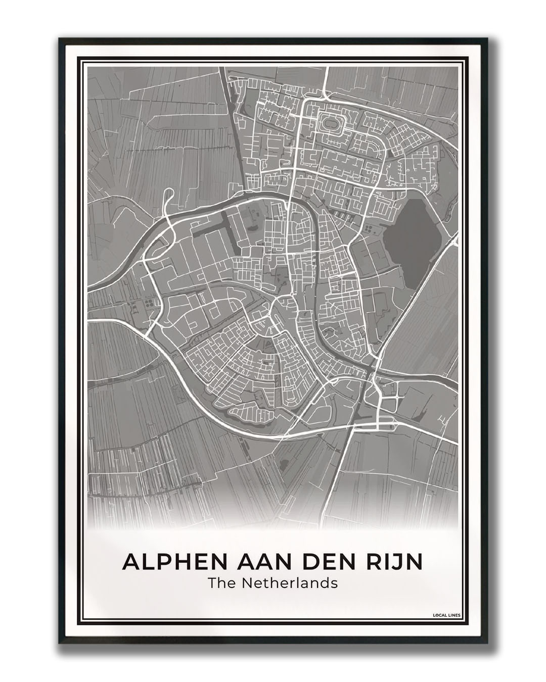 Stadskaart Alphen aan den Rijn Poster voor Wanddecoratie Ingelijst Dark