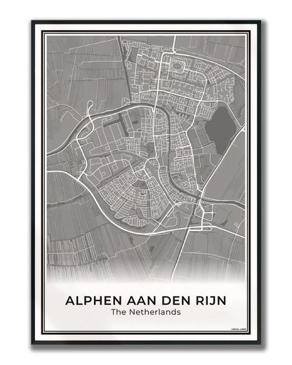 Stadskaart Alphen aan den Rijn Poster voor Wanddecoratie Ingelijst Dark