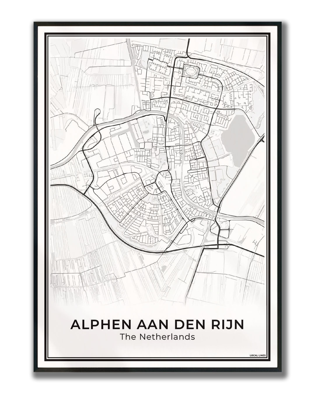 Stadskaart Alphen aan den Rijn Poster voor Wanddecoratie Ingelijst Light