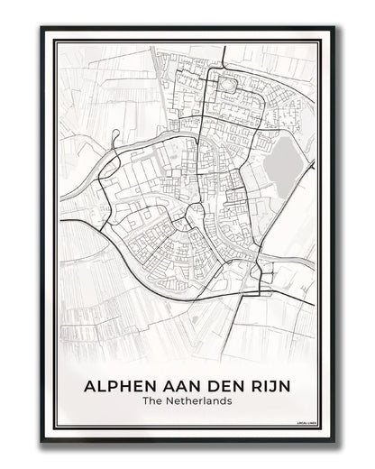 Stadskaart Alphen aan den Rijn Poster voor Wanddecoratie Ingelijst Light