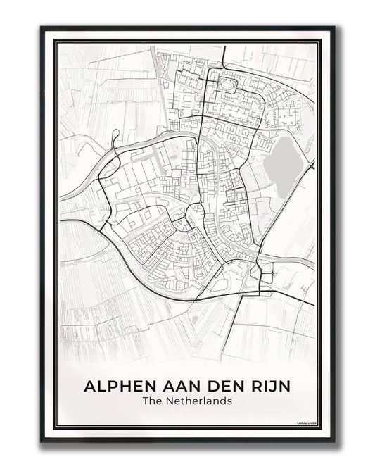 Stadskaart Alphen aan den Rijn Poster voor Wanddecoratie Ingelijst Light