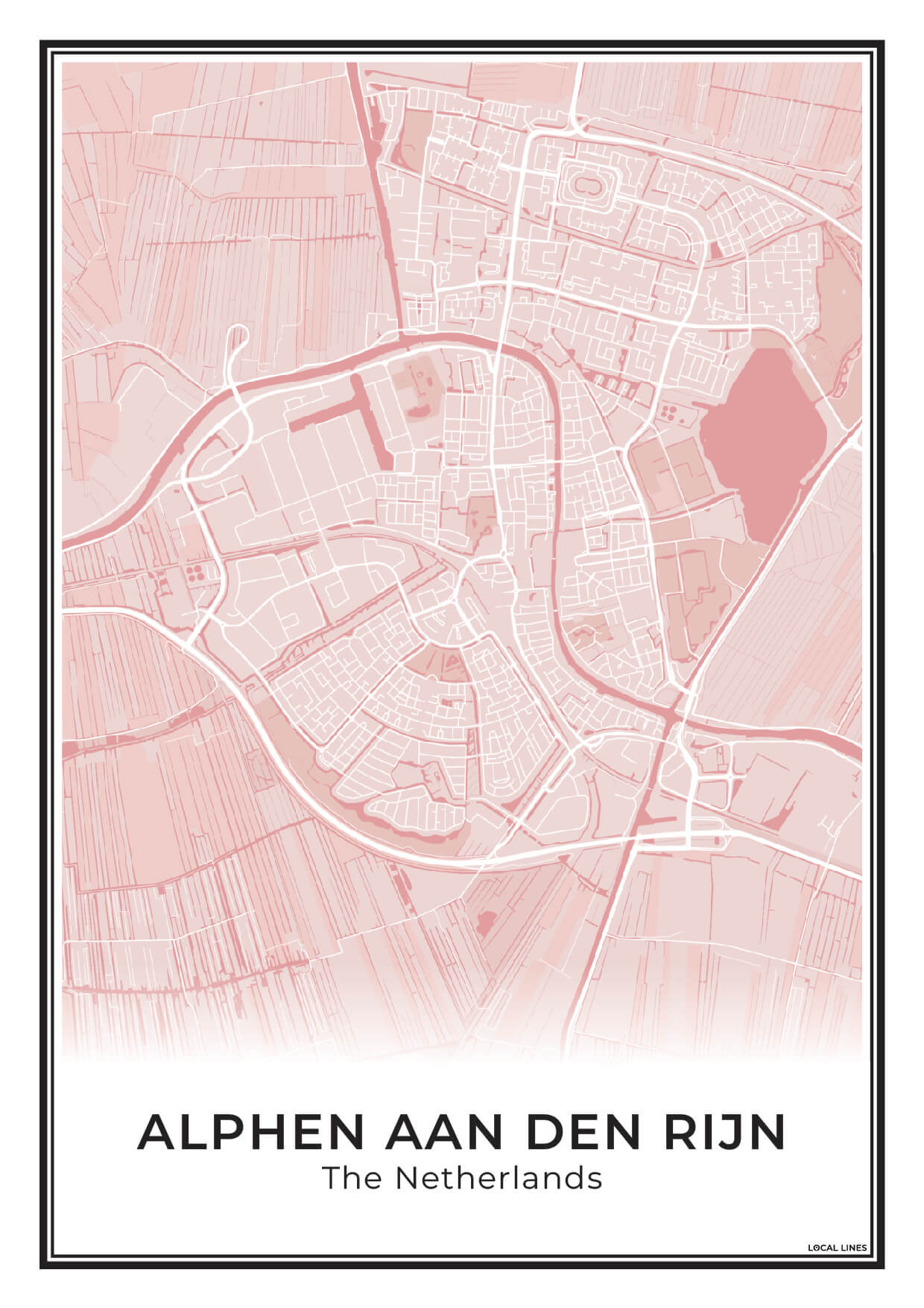 Stadskaart Alphen aan den Rijn Poster voor Wanddecoratie Blush