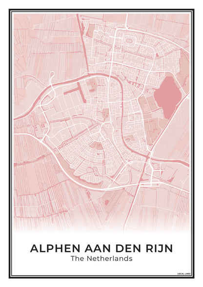 Stadskaart Alphen aan den Rijn Poster voor Wanddecoratie Blush