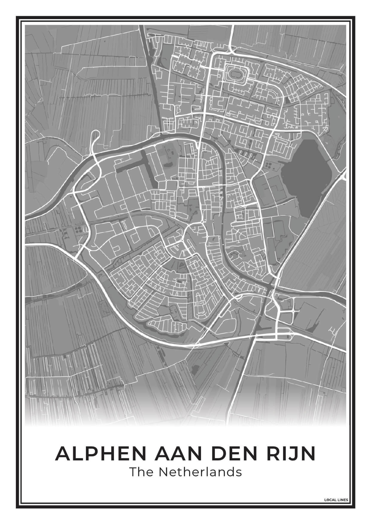 Stadskaart Alphen aan den Rijn Poster voor Wanddecoratie Dark