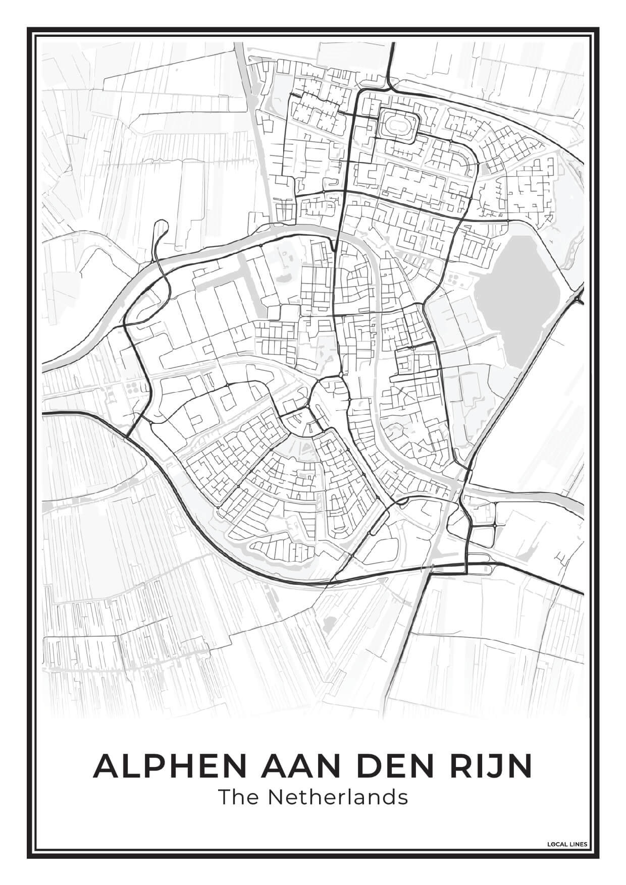Stadskaart Alphen aan den Rijn Poster voor Wanddecoratie Light