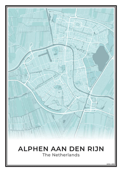 Stadskaart Alphen aan den Rijn Poster voor Wanddecoratie Sky