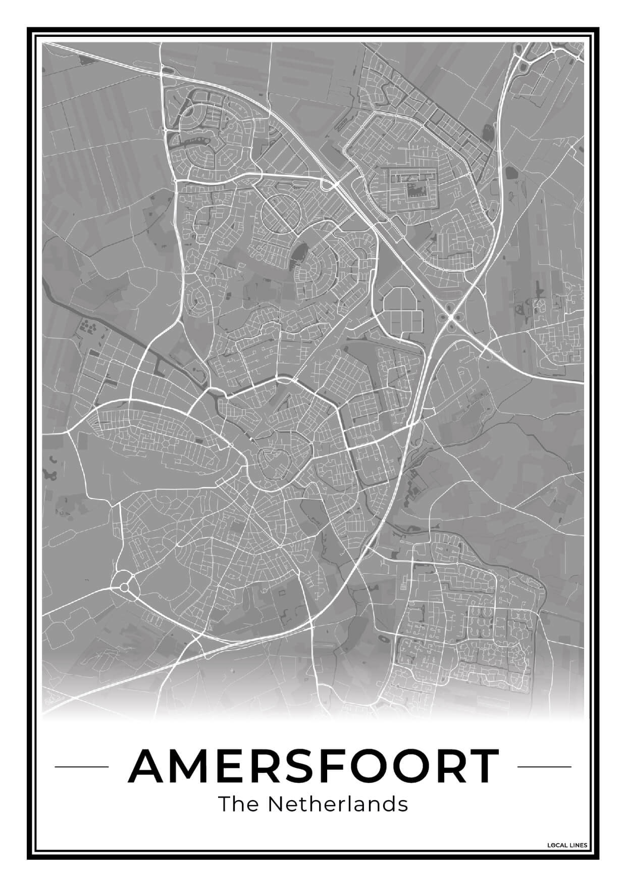 Stadskaart Amersfoort Wanddecoratie Dark
