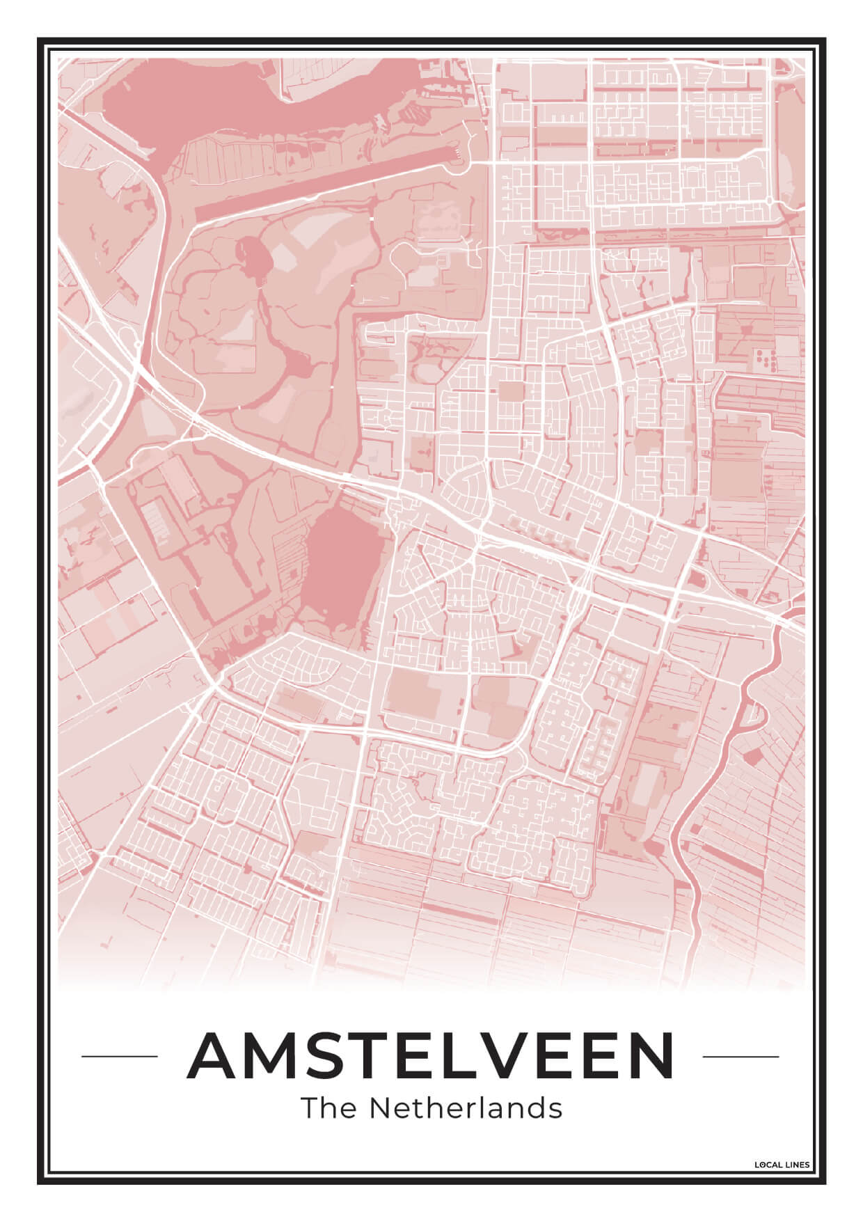 Stadskaart Amstelveen Poster voor Wanddecoratie Blush