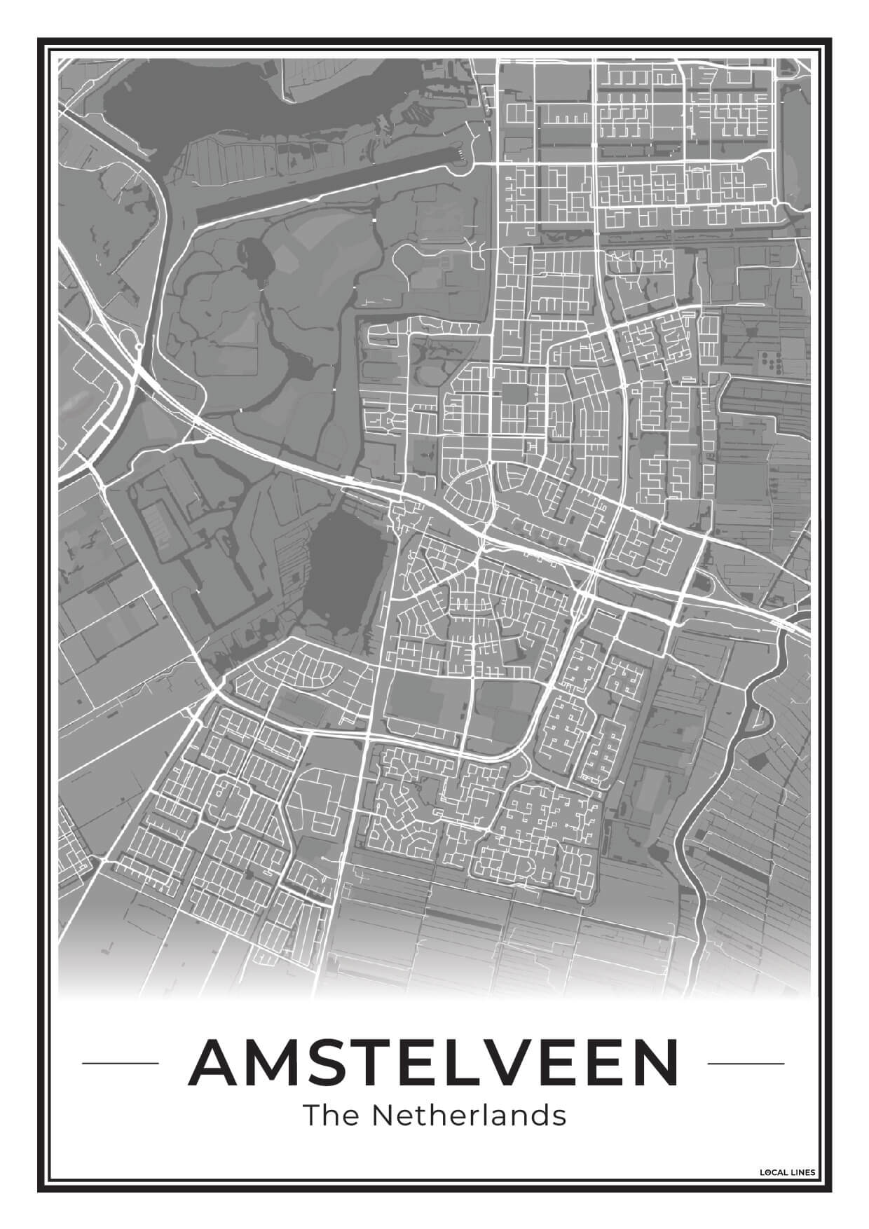 Stadskaart Amstelveen Poster voor Wanddecoratie Dark