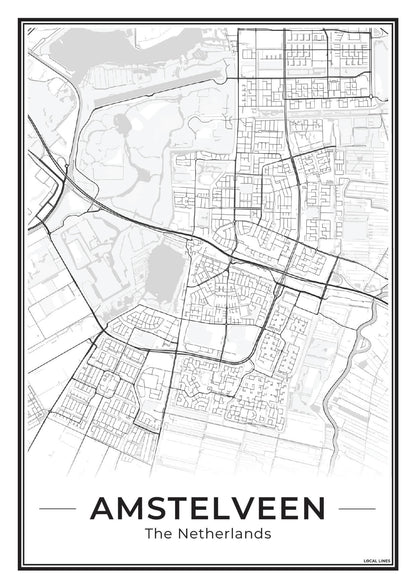 Stadskaart Amstelveen Poster voor Wanddecoratie Light