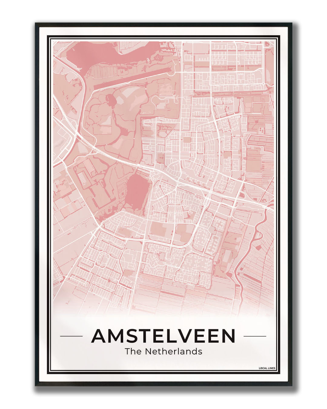 Stadskaart Amstelveen Poster voor Wanddecoratie Ingelijst Blush
