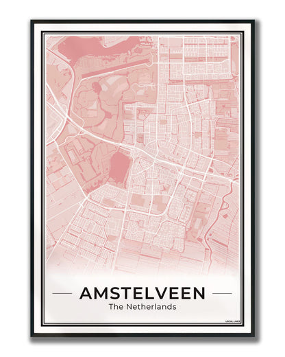 Stadskaart Amstelveen Poster voor Wanddecoratie Ingelijst Blush