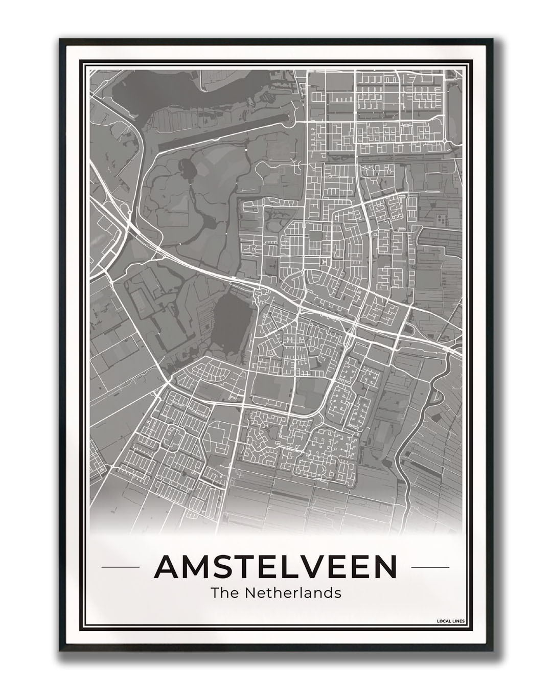 Stadskaart Amstelveen Poster voor Wanddecoratie Ingelijst Dark