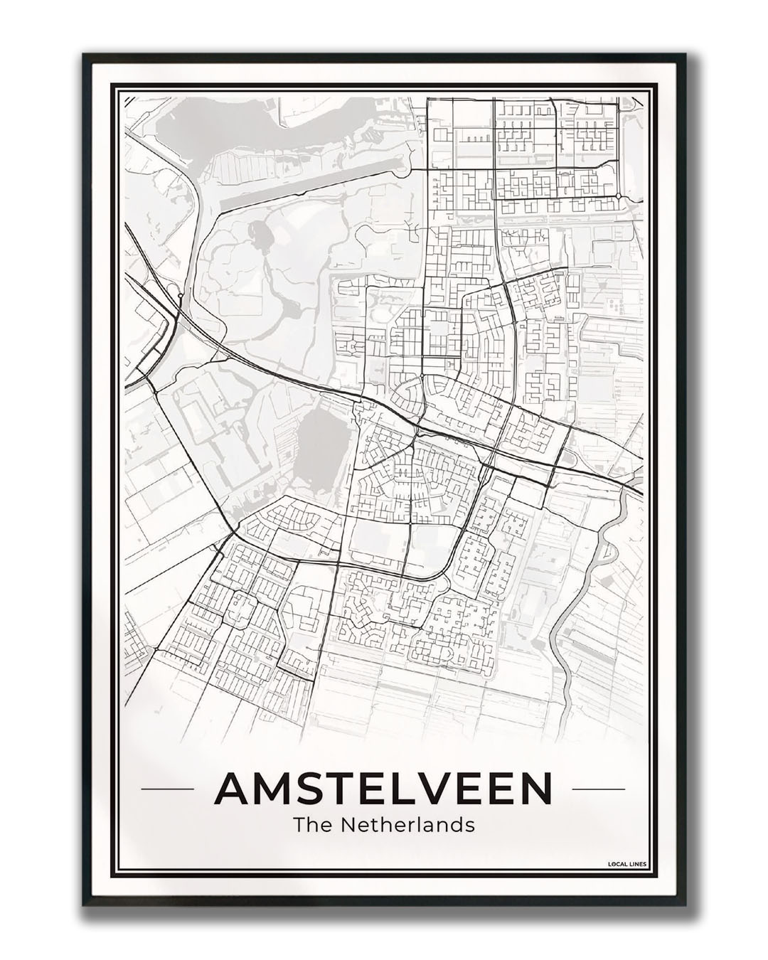 Stadskaart Amstelveen Poster voor Wanddecoratie Ingelijst Light