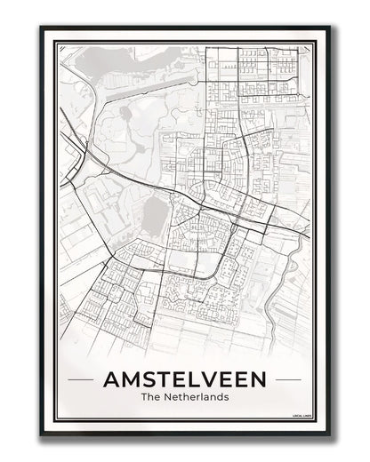 Stadskaart Amstelveen Poster voor Wanddecoratie Ingelijst Light