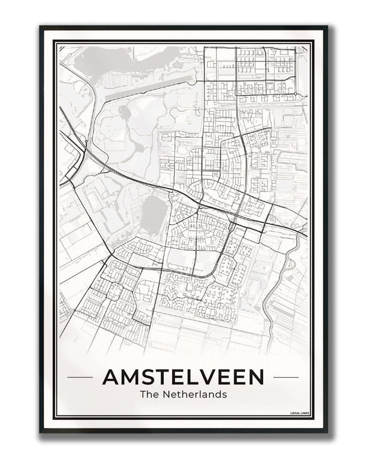 Stadskaart Amstelveen Poster voor Wanddecoratie Ingelijst Light