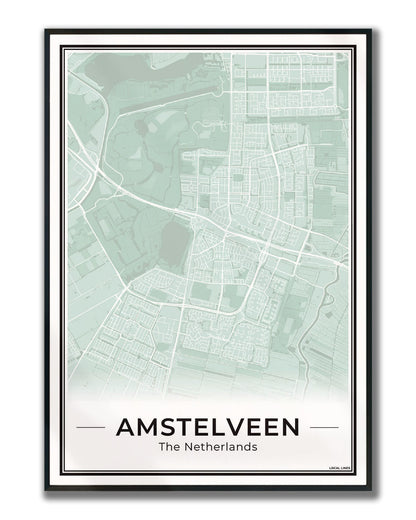 Stadskaart Amstelveen Poster voor Wanddecoratie Ingelijst Sage