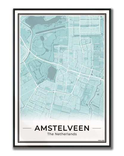 Stadskaart Amstelveen Poster voor Wanddecoratie Ingelijst Sky