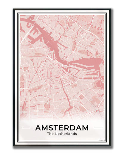Stadskaart Amsterdam Plattegrond Blush Ingelijst