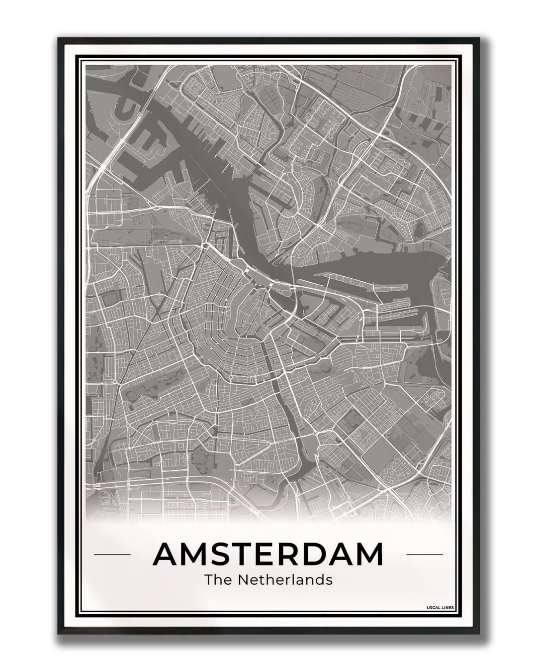 Stadskaart Amsterdam Plattegrond Dark Ingelijst