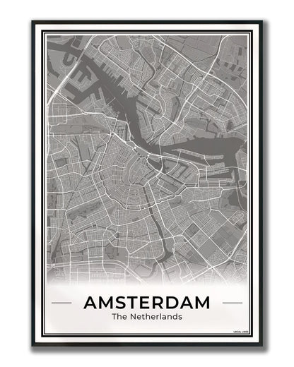 Stadskaart Amsterdam Plattegrond Dark Ingelijst