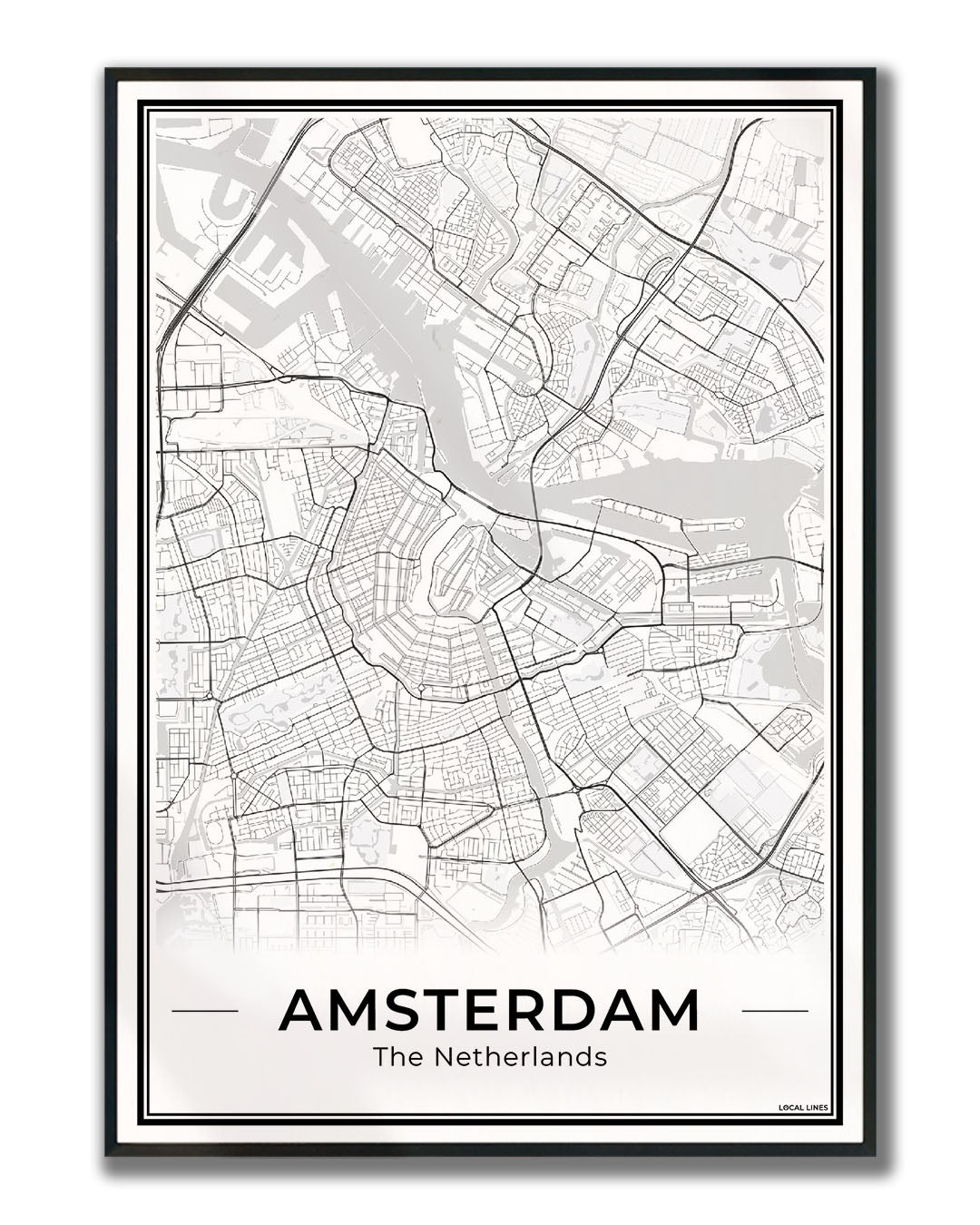 Stadskaart Amsterdam Plattegrond Ingelijst Light