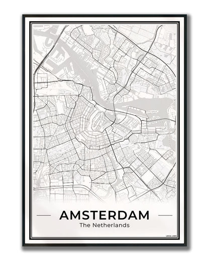Stadskaart Amsterdam Plattegrond Ingelijst Light