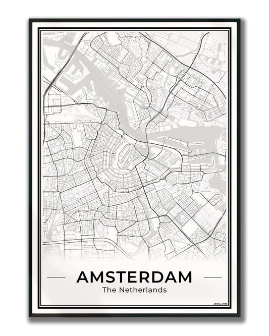 Stadskaart Amsterdam Plattegrond Ingelijst Light