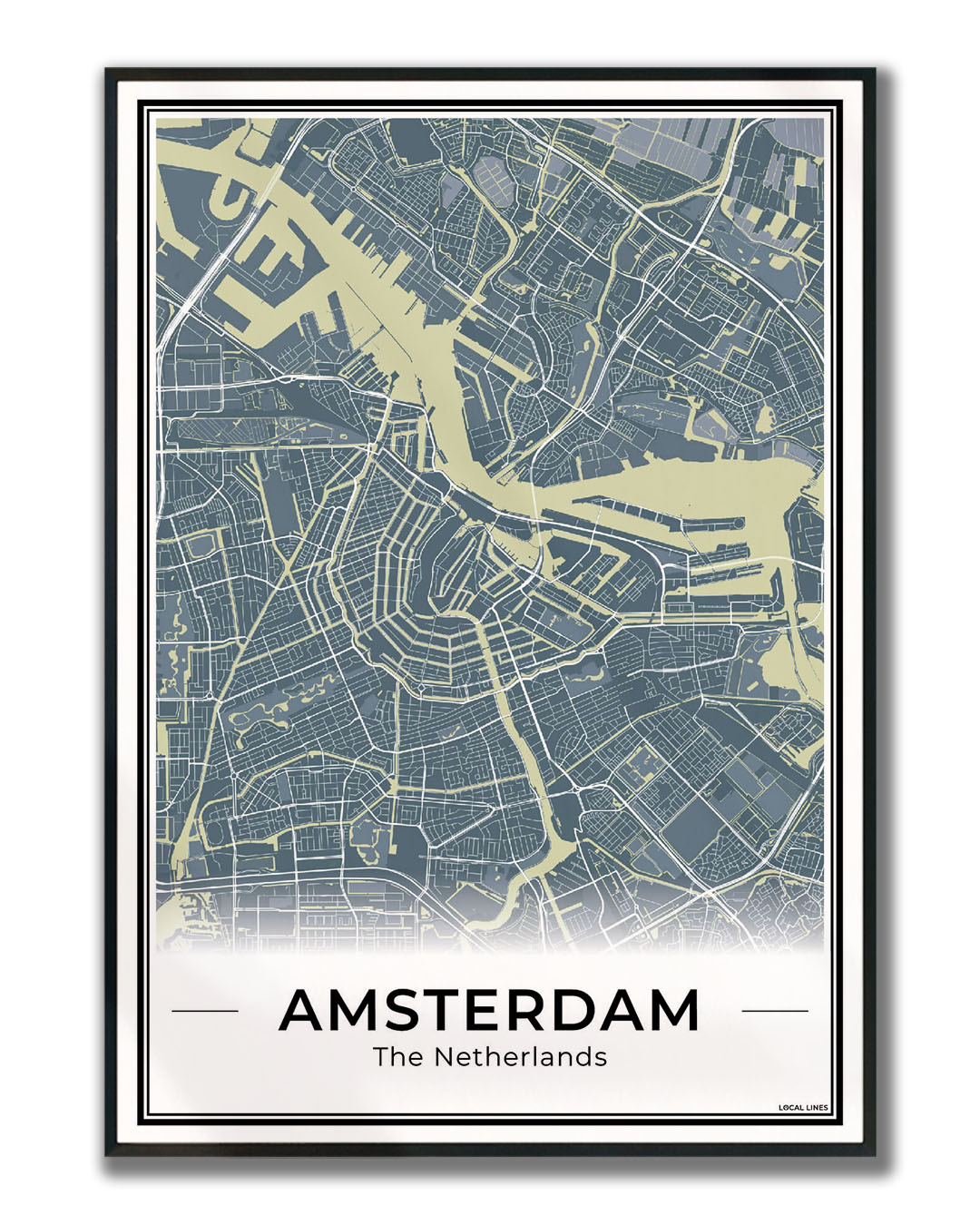 Stadskaart Amsterdam Plattegrond Midnight ingelijst
