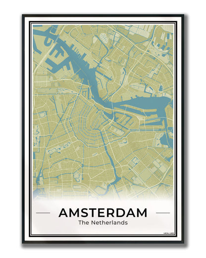 Stadskaart Amsterdam Plattegrond Moss ingelijst