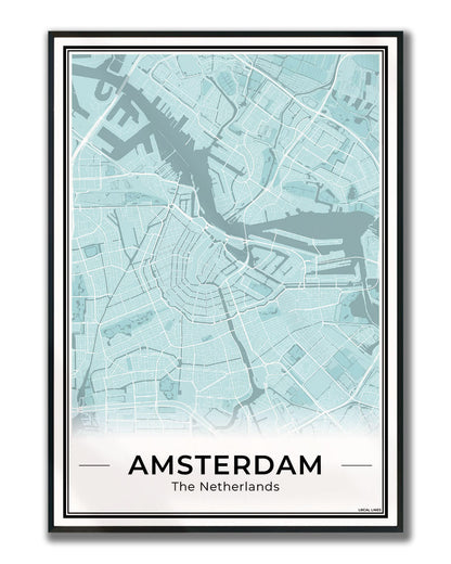 Stadskaart Amsterdam Plattegrond Sky ingelijst