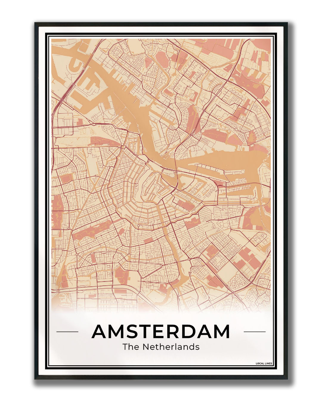 Stadskaart Amsterdam Plattegrond Terracotta ingelijst